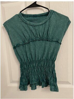 Anthropologie Leah Gathered Tee by PILCRO Forest Green Size XXS